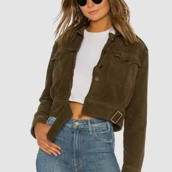 Free People Everlyn Corduroy Cropped Jacket Size S Moss Green - Picture 2 of 4